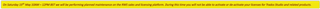 Screenshot of Trados Studio forum header with a message from Petra Dorn indicating maintenance completion and addressing Tom Dennison.