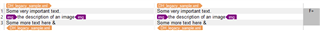 Trados Studio interface showing two segments with the first segment highlighted in orange indicating a warning for potential issues with the embedded content.