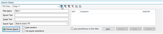 Trados Studio search details window with 'Add filter' button highlighted.