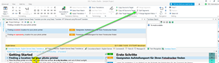 Trados Studio editor with segments 1 and 2 selected, indicating the merge option is now available.