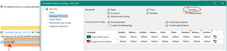 Trados Studio Translation Memory settings window with 'Numbers' option circled in red, indicating a potential issue.