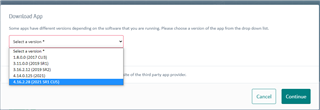 Trados Studio Download App window showing a dropdown menu to select a version with the latest version 4.1.9.0 (2021) highlighted.