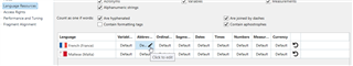 Trados Studio interface with a focus on the second column, showing language pairs and a cursor hovering over a dropdown arrow.
