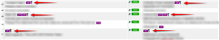 Screenshot of Trados Studio showing a comparison of source and target texts with a hard return error indicated by a red arrow.