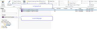 Trados Studio screenshot showing an error message 'Object reference not set to an instance of an object' while selecting a file for translation from English (UK) to German (DE).