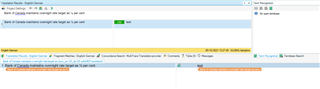 Screenshot of Trados Studio displaying a segment with 'Canada' as a variable, and a warning message at the bottom suggesting to close the file for cached placeholders to refresh.