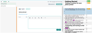 Screenshot of Trados Studio interface with an open project, displaying the 'Getting Started' guide and a dialog box to add a new term.