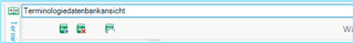 Trados Studio screenshot showing a missing search field with a message 'Terminologiedatenbankansicht' and three inactive icons.