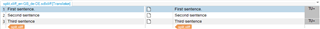 Screenshot of Trados Studio showing two translation units with source text copied to target text, no visible errors or warnings.