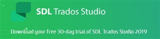 Banner image for SDL Trados Studio promoting a free 30-day trial of SDL Trados Studio 2019.