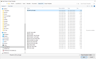 Screenshot of file explorer window with Trados Studio 2019 Project Templates folder open, displaying copied templates from 2017 to 2019 folder.