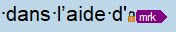 Screenshot showing Trados Studio text with a straight apostrophe not found error, highlighted with a purple 'mrk' tag.