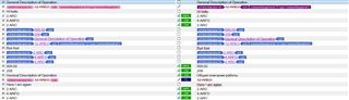 Trados Studio screenshot showing a side-by-side comparison of source and target text with visible comments and tags in the target file.