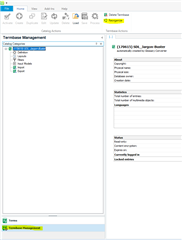 Screenshot of Trados Studio's MultiTerm with Termbase Management window open, showing no visible errors or warnings.
