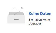 Message box stating 'Keine Daten - Sie haben keine Upgrades.' indicating no available upgrades.