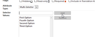 Screenshot showing a multi-selector field in WorldServer Ideas with options listed out of order: First Option, Fourth Option, Second Option, Third Option, despite being added sequentially.