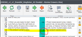 Screenshot of TMS Ideas client review interface with segment 14 highlighted, incorrectly showing a 0% match instead of the actual fuzzy match percentage.