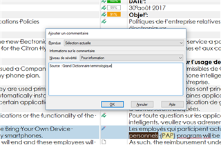 Screenshot of Trados Studio Ideas comment edition box with small, non-customizable font size, making text difficult to read.