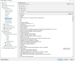 Screenshot of Trados Studio Ideas Regular Expressions section showing a list of over 100 regular expressions used for advanced QA.