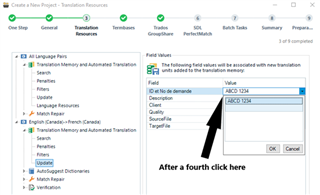 Fourth click on 'ID and Request No.' field value box, ready for editing with 'ABCD 1234' as an example entry.