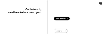 Screenshot of Trados Studio source homepage bottom section with text 'Get in touch, we'd love to hear from you.' and buttons 'SUBMIT AN INQUIRY' and 'CONTACT US'.