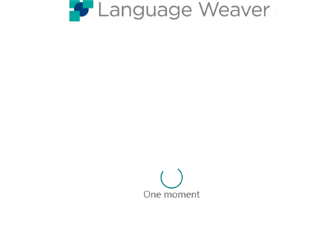 Language Weaver logo with a loading spinner and the text 'One moment' displayed below.