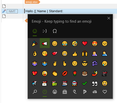 Screenshot showing a small window for inserting emoji's in most windows applications.