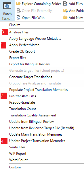 Btach Tasks with the individual tasks sorted in the same order as the preparation task sequence