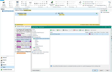 Trados Studio screenshot showing the Translation Memory view with a new TM created and a .tmx file imported successfully. No errors or warnings are visible.