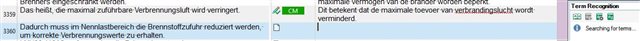 Screenshot showing Trados Studio with cursor stopped at segment 2922, but Term Recognition window displaying terms from segment 2915.