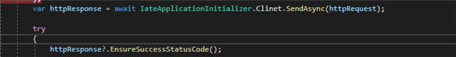 Screenshot of code snippet using HttpClient and EnsureSuccessStatusCode method in Trados Studio.