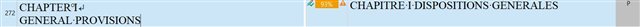 Screenshot of Trados Studio showing a segment with the text 'CHAPTER 1: GENERAL PROVISIONS' in the source pane and 'CHAPITRE 1: DISPOSITIONS GENERALES' in the target pane.