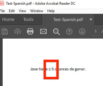 Screenshot of a PDF where the greater than or equal to symbol is flipped, indicating a right-to-left reading order error.