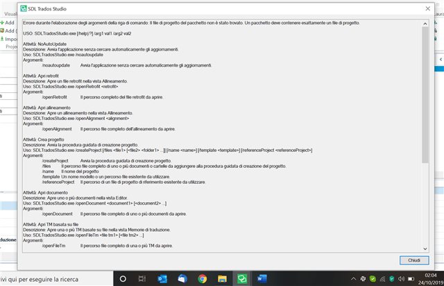 Error message in Trados Studio stating 'Error when extracting translation package from the add command: 1. The project file of the package has not been found. A package must contain at least one project file.'