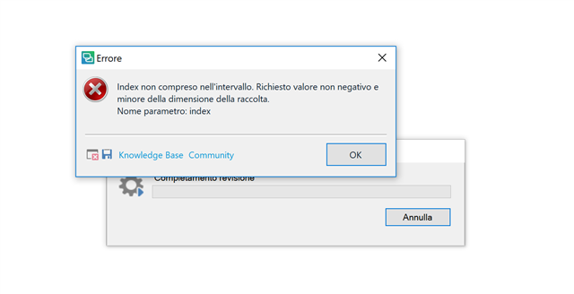 Error message in Trados Studio saying 'Index not included in the interval. Requested non-negative value and smaller than the size of the collection. Parameter name: index'.