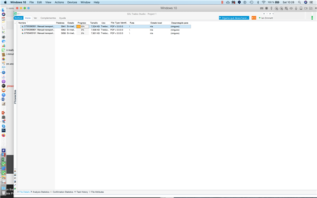 Trados Studio window showing a list of files with one file named 'CH250520' highlighted, indicating a possible error with this file.