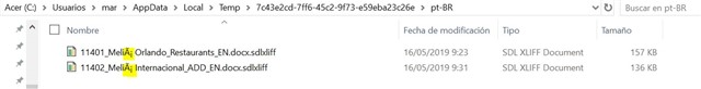 File explorer showing two SDLXLIFF documents with names containing special characters not recognized by Trados.