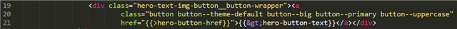 Screenshot of HTML code showing symbol '"' replaced by '"e;' within curly brackets.