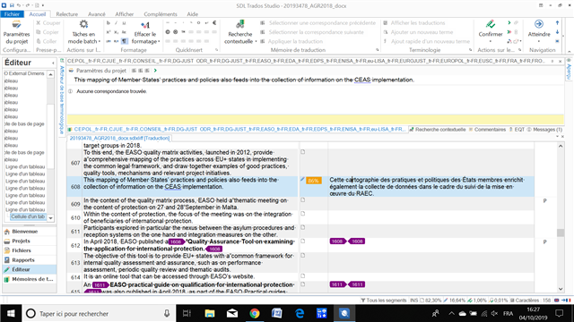 Screenshot of Trados Studio editor with target segment 608 selected, displaying no visible errors or warnings.