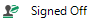 Screenshot of Trados Studio's status indicator showing 'Signed Off' with a quill pen and checkmark icon.