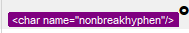Trados Studio Editor showing an inserted tag for a non-breaking hyphen in the target text area.