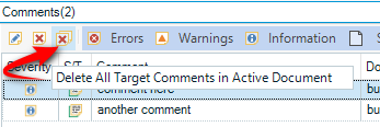 Screnshot showing the delete all comments icon in the comments view.
