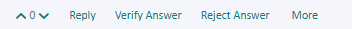 Screenshot showing a forum interface with options to upvote, reply, verify answer, reject answer, and more.