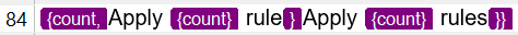 Screenshot showing text with highlighted segments: 'count Apply count rule' and 'count Apply count rules' in purple boxes.