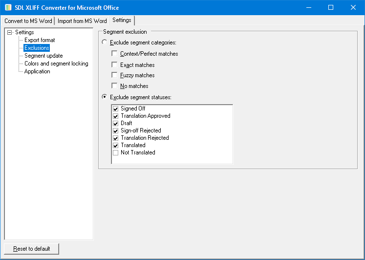 Exlusions - SDLxliff converter