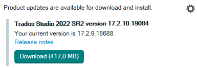 Trados Studio 2022 update notification