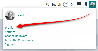 Screenshot showing where to find the Profile option after clicking on the users icon.