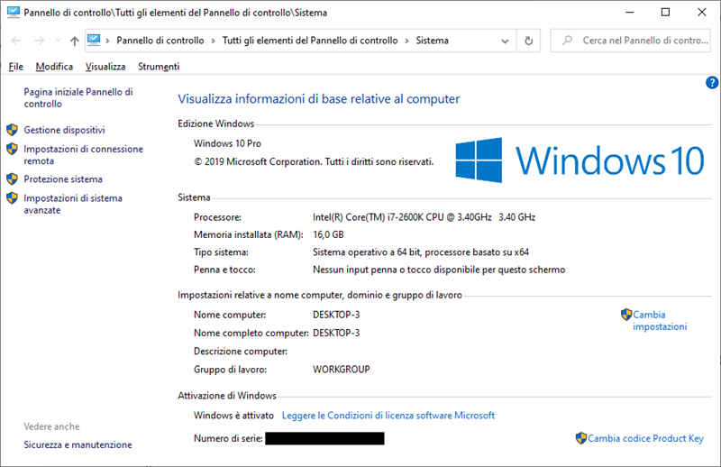 Screenshot of Windows 10 Pro system information showing version 1909, OS build 18363.476, Intel Core i7-2600K CPU, 16GB RAM, and 64-bit operating system.