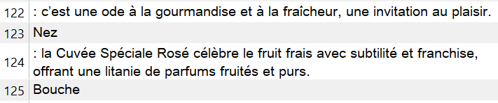 Trados Studio interface showing segmented translation with the word 'Nez' on one line and the rest of the sentence on another.