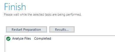 Screenshot of Trados Studio's Finish screen indicating 'Analyze Files' task has been completed without errors.